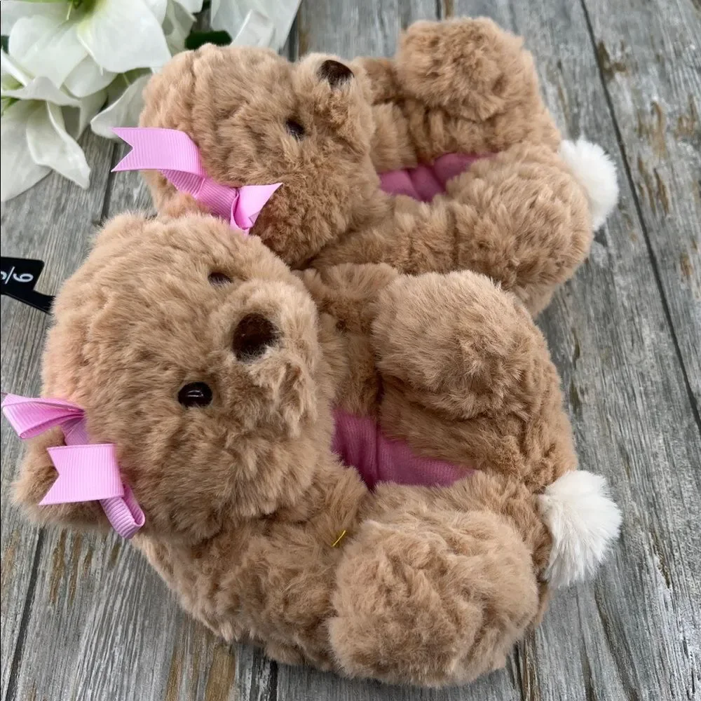 Baby Girls Plush Teddy Bear Slippers Shoes Size 5/6